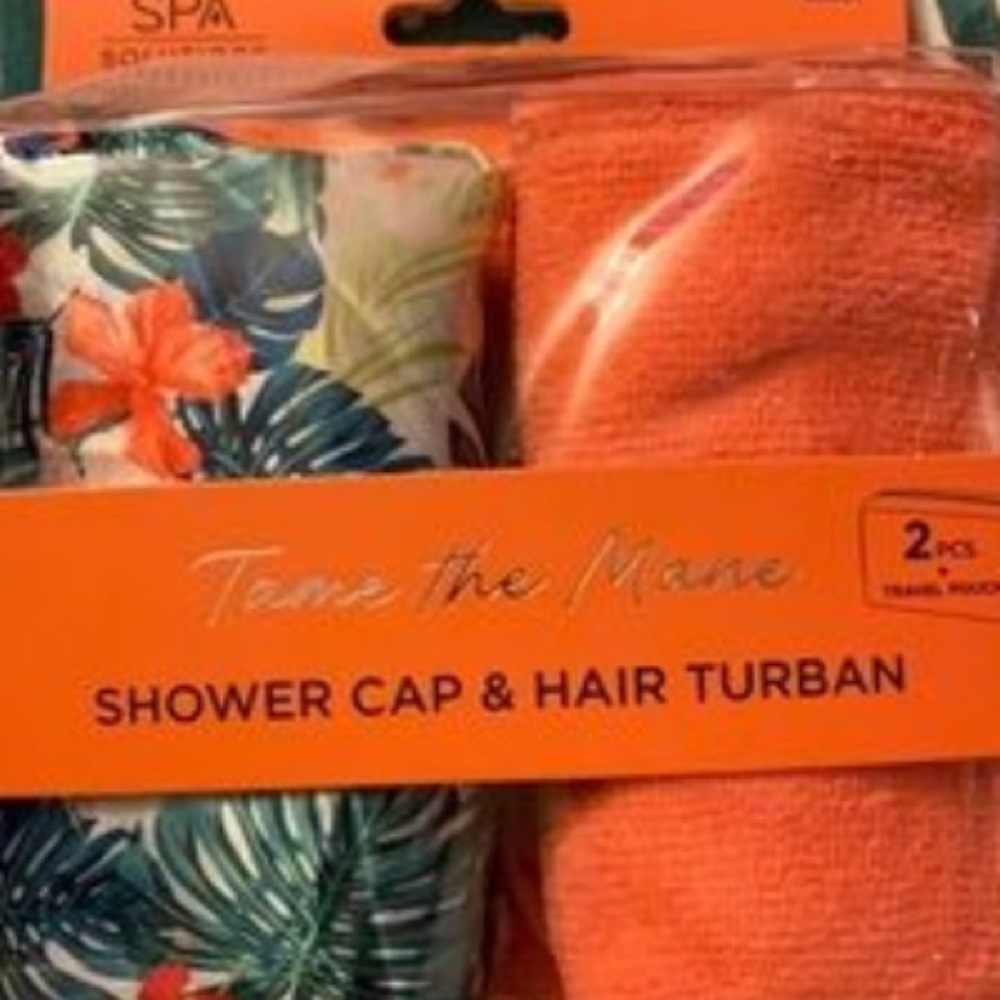 Spa Solutions Shower Cap & Hair Turban Set 2 Piece Set